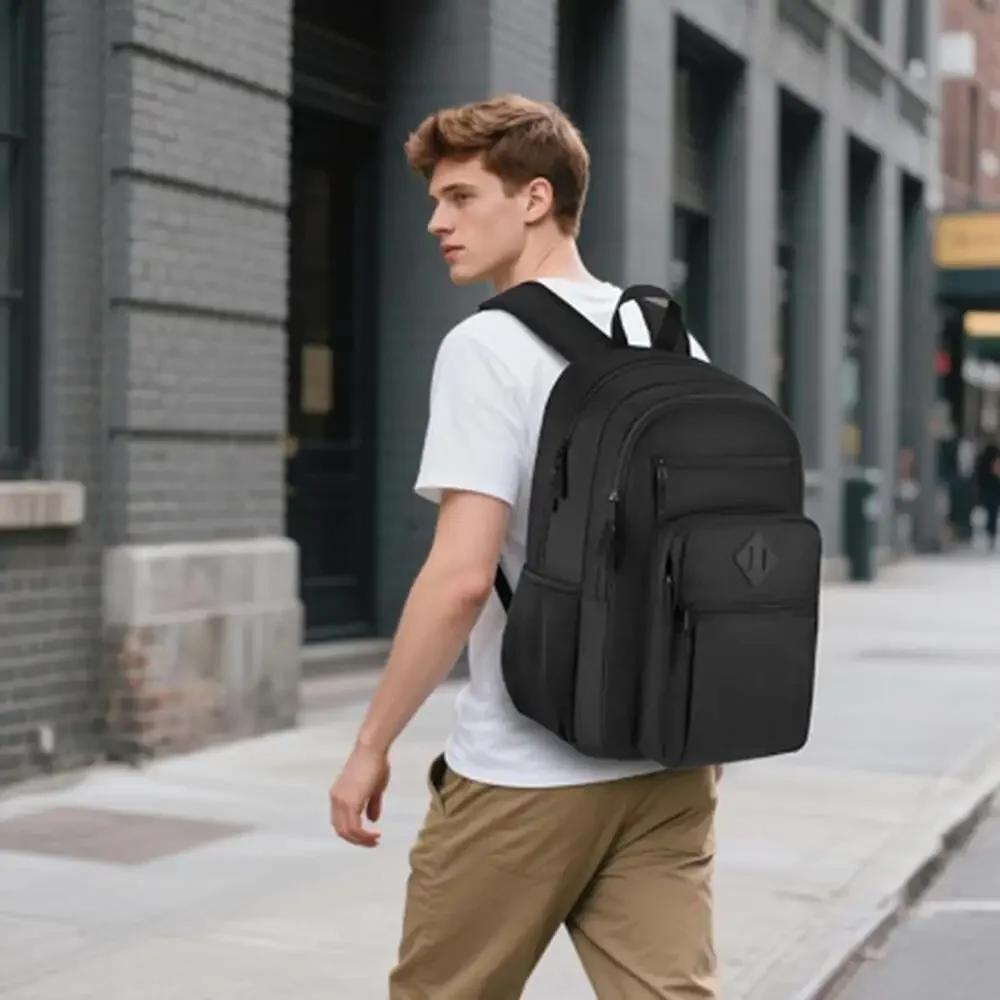 Unisex Black Backpack for School Lightweight Fits 15.6 Inch Laptop Water Bottle